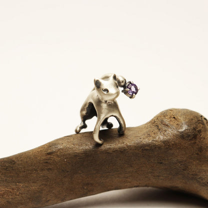 耳じゃれ猫イヤーカフ-silver